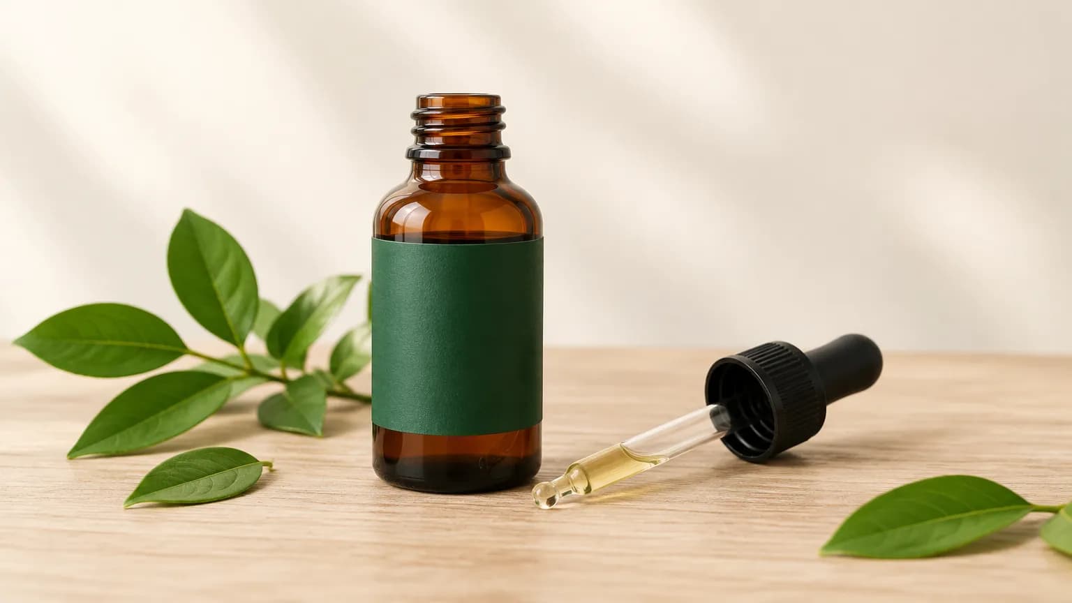 Dropper bottle of a liquid prostate supplement on a wooden table
